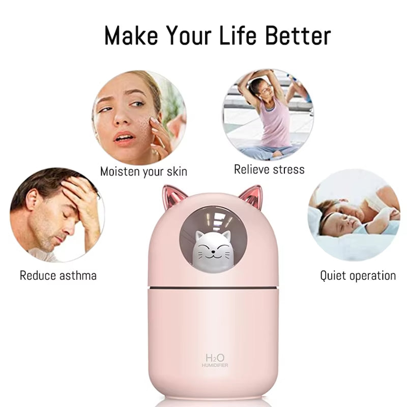 Air Humidifier Cute Cat Ultra-Silent USB Office Household